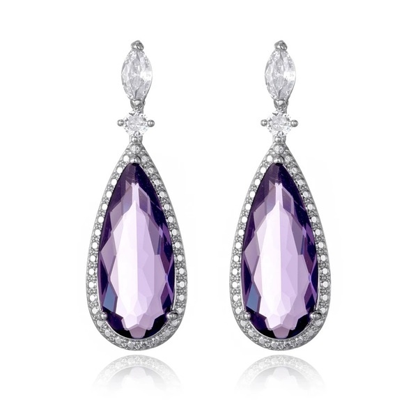 💜Silver Purple Amethyst  Water Drop Earrings - Picture 5 of 6